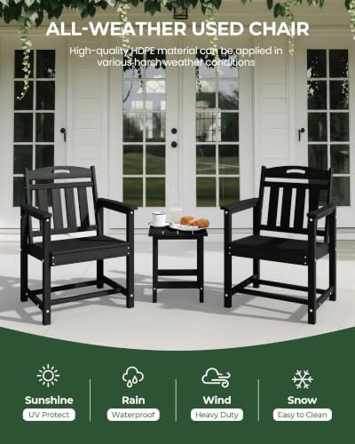 HDPE Outdoor Patio Dining Chairs with Wide Seat, Oversized, Black - Image 4