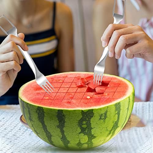 4 Pcs Watermelon Fork Slicer Cutter, Stainless Steel 2-in-1 Watermelon Fork Slicer, Portable Watermelon Fork Watermelon Cutter Slicer Tool Fruit Forks Slicer for Home Party Camping Kitchen Gadget - Image 4