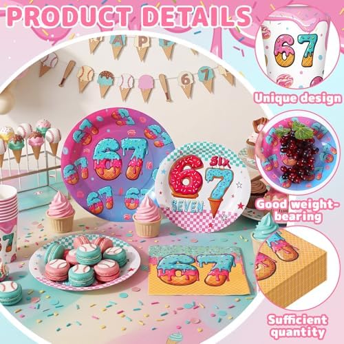 Suclain 150 Pcs 6 7 Birthday Party Tablewear, Six Seven Birthday Decoration - Image 3