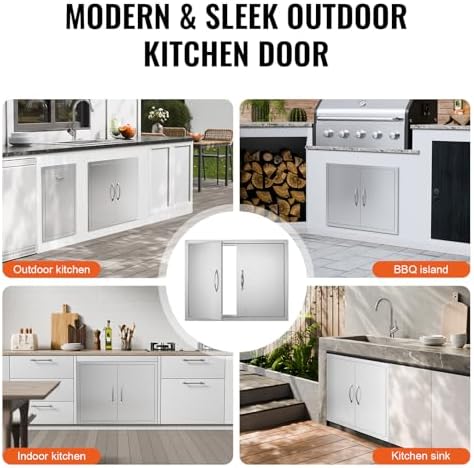 VEVOR Outdoor Kitchen Doors 31W x 24H Inch 304 Stainless Steel Double Doors - Image 6