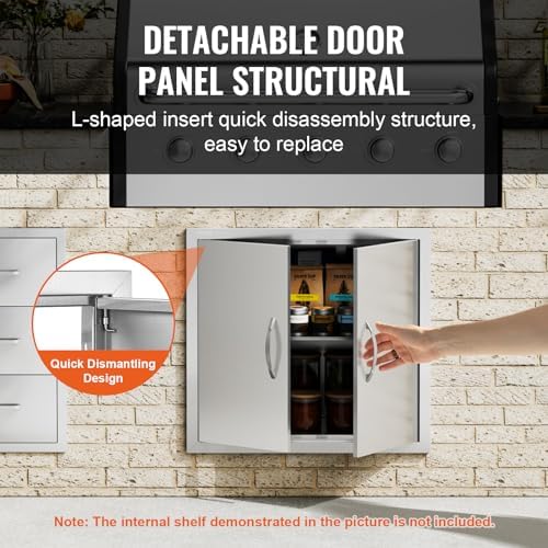 VEVOR BBQ Access Door, 26W x 24H Inch Double Outdoor Kitchen Door, Stainless Steel Flush Mount Door, Wall Vertical Door with Handles, for BBQ Island, Grilling Station, Outside Cabinet, Silver - Image 4