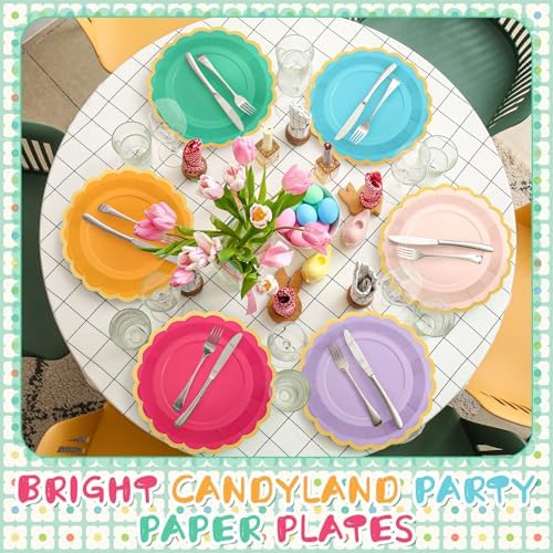 96 Pcs Candy Rainbow Paper Plates 9 Inch Scalloped - Image 4