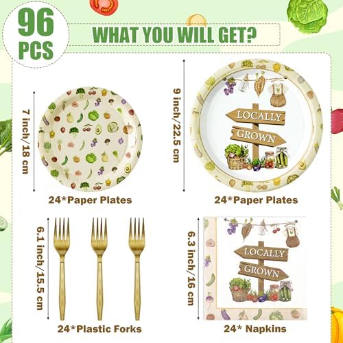 96Pcs Locally Grown Baby Shower Farmers Market Farmhouse Fruit Party Plates Supplies - Party Tableware Decorations Disposable Paper Plates Napkins Forks for Birthday Gender Reveal, Serves 24 - Image 2