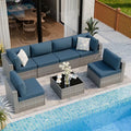 7 Piece Outdoor Patio Furniture Set with Silver PE Rattan, Navy Blue by Shintenchi%7CFurnitureMadeforRealLife