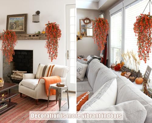 RECUTMS Fall Artificial Hanging Plants Fake Fall Flowers Faux Autumn Vines - Image 6