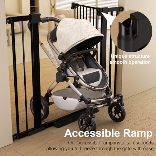 29-51 inches Extra Wide Metal Baby Gate for Stairs/Doorways, 30 inches Tall Pressure Mounted Pet Gates, Auto-Close Child Safety Gate, No Drilling Easy Walk-Through Dog Gate Indoor, Black - Image 4