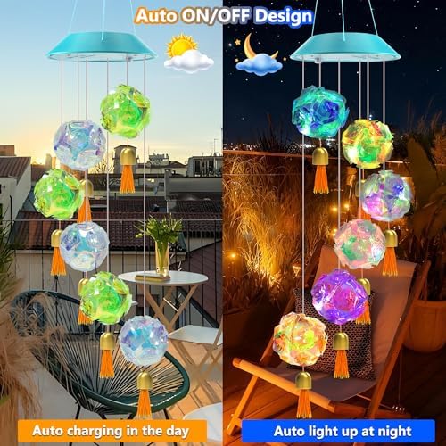 Toodour Solar Wind Chime, Color Changing Hydrangea Ball Wind Chimes - Image 5