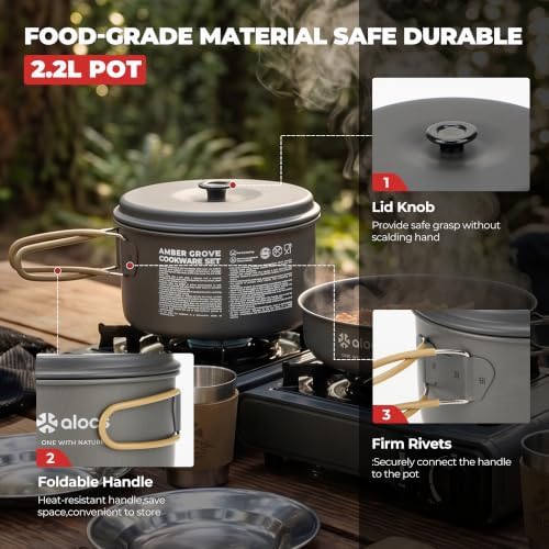 ALOCS 20pcs Camping Cookware Mess Kit, Camping Pots and Pans Set - Image 5