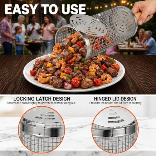 Rolling Grill Basket Set, 2 Nesting 304 Stainless Steel Baskets - Image 5