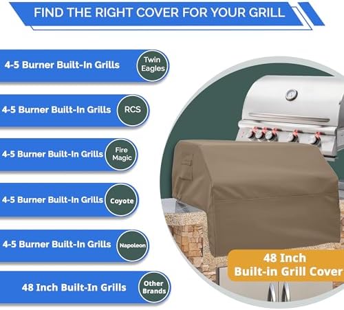 Covers & All Built-in Grill Cover for Outdoor Grill – Heavy Duty 12 oz Waterproof Built-in BBQ Grill Cover, PVC-Coated Polyester with Elastic Hem for Snug Fit (48 x 27 x 26 inches, Beige) - Image 3