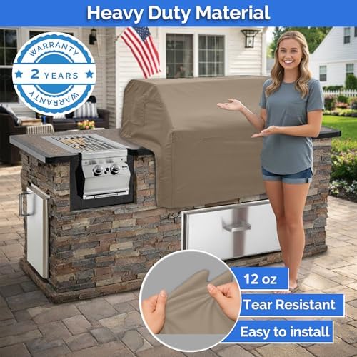 Covers & All Built-in Grill Cover for Outdoor Grill – Heavy Duty 12 oz Waterproof Built-in BBQ Grill Cover, PVC-Coated Polyester with Elastic Hem for Snug Fit (36 x 26 x 24 inches, Beige) - Image 5