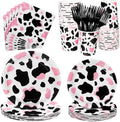 Kochorie 144 Pieces Pink Cow Print Party Supplies, Cowgirl Pink Cow Tableware Sets Including Disposable Paper Plates Napkins Cups Forks Serves 24 for Baby Shower Birthday Party Decorations by Kochorie