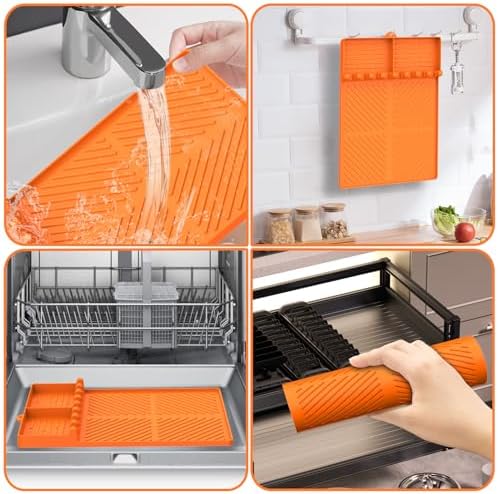 Silicone Griddle Tools Mat for Blackstone, Griddle Accessories Side Shelf Mat Grill Pad for Outdoor Grill Kitchen Counter Spatula Silicone Mat with Drip Pad (Orange (2Packs)) - Image 4