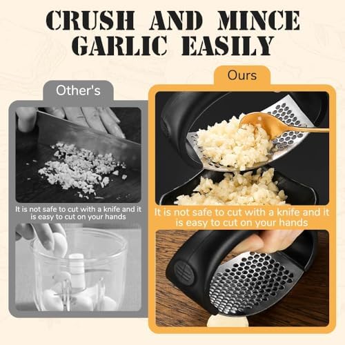 Upgraded 2025 Stainless Steel Garlic Press - Home Kitchen Utensil (1, Black) - Image 4