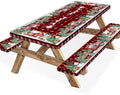 Christmas Picnic Table Cover with Bench Covers and Bag, Camping Essentials, Red Plaid Xmas Waterproof Windproof, Fitted Tablecloth Cover with Elastic Edge, for Indoor & Outdoor, 3 PCS, 30x60 Inch by Xguatan