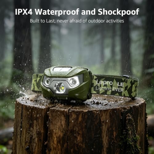 Lepro LED Headlamp Rechargeable IPX4 Waterproof Headlight 5 Modes - Green - Image 4