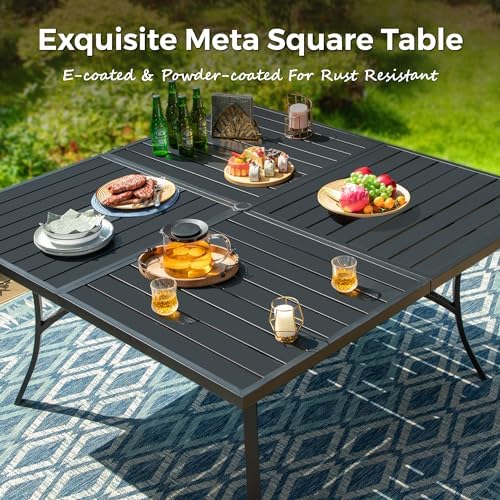 MIXPATIO 9pc Patio Dining Set, 57.5" Square Table, 8 Textilene Chairs - Image 2