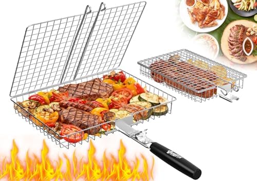 Grill Baskets for Outdoor Grill,Removable Wooden Handle,2PCS by OUBRTS