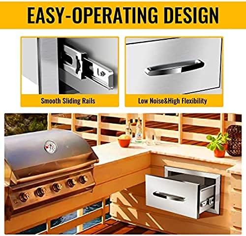 Stainless Steel Outdoor Kitchen BBQ Island Drawers - Flush Mount Triple Access, 14Wx23Dx8.5H - Image 5