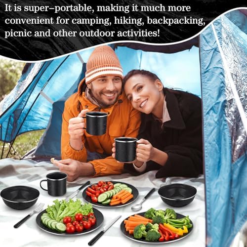 Nuogo 12 Pcs Enamel Camping Tableware Set Dinnerware Kit - Image 6
