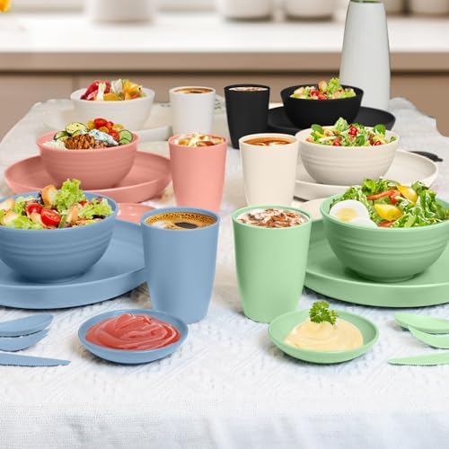 Wrova wheat straw bowls,plates,cups and cutlery sets 28 pcs - Unbreakable Dishwasher Safe dinnerware sets service for 4 - Ideal dish sets for kitchen, camping, indoors and out doors.Nordic - Image 6