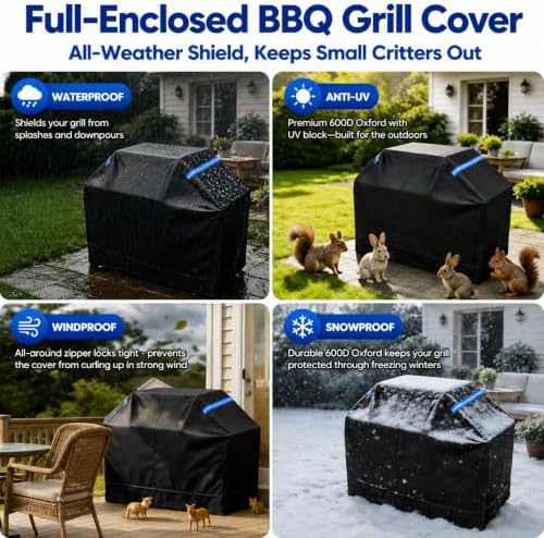 Fully Enclosed Grill Cover 58-Inch,Waterproof Zipper Grill Cover,BBQ Grill Cover Made of 600D,Animal Fade-Resistant,UV-Protection,Gas Grill Cover for Weber,Nexgrill CharBroil and More Black - Image 7