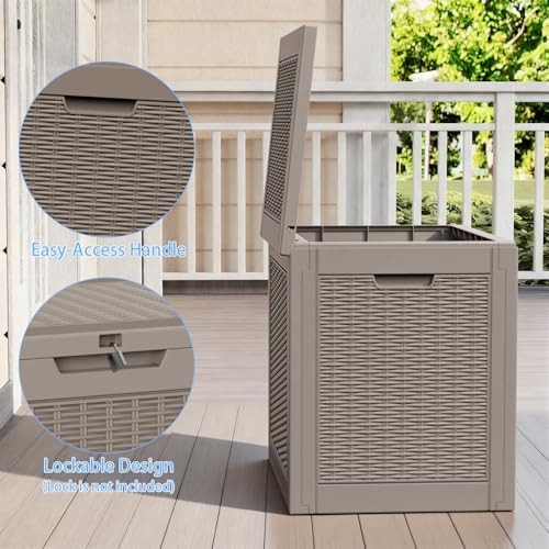 ROJIK 39 Gallon Resin Deck Box, Lockable Waterproof Weatherproof Outdoor Storage Container for Garden Tools, Cushions & Outdoor Accessories（Grey - Image 6
