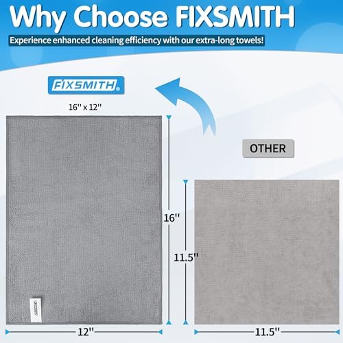 FIXSMITH Grey Microfiber Cleaning Cloth -Pack of 8, Highly Absorbent Cleaning Rags, 16"X12" All Purpose Cleaning Towels for Housekeeping, Kitchen, Car, Lint Free and Reusable Microfiber Towels - Image 3
