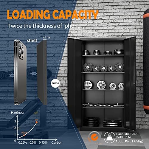 Yizosh Metal Storage Cabinet with Lock - 72" Garage Storage Cabinet with 2 Locking Doors and 5 Adjustable Shelves, Black Steel Lockable for Office,Home,Garage - Image 5