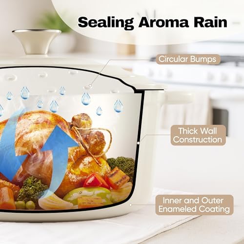 6.5 Quart Dutch Oven Pot with Lid, Non Stick Enameled Cast Iron Dutch Oven for Bread Baking, Heavy-Duty, Oven Safe Ceramic Cookware Up to 500°F for Baking, Braising, Stews, Roasting, Beige - Image 6