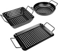 Qetumst Small Non-Stick 3 Piece Grill Basket Set – BBQ Grilling Basket for Vegetables, Seafood & Meat – Heavy Duty Perforated Grill Pan for Charcoal, Gas and Outdoor Grills, Easy to Clean Grilling Accessories by AStarterKitforAnyGriller