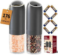 CIRCLE JOY Gravity Electric Salt and Pepper Grinder Set, Battery Powered Automatic Pepper Mills with Adjustable Coarseness, One Hand Operation, 176ml Large Container, Black - Includes 8 Batteries by CIRCLEJOY