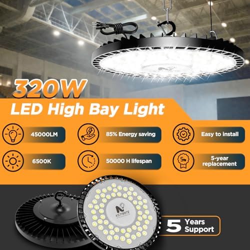 320W UFO High Bay LED Shop Lights, 2 Pack 45000LM Garage Lights - Image 2
