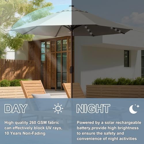 EliteShade USA 10-Year-Non-Fading 10ft Market Patio Umbrella, Commercial Grade Table Sun Umbrella with 80 Solar LED Lights, Crank Open, Windproof & UPF 50+ UV Protection for Garden, Deck, Pool, Backyard, No Tilt, Antique Beige - Image 5