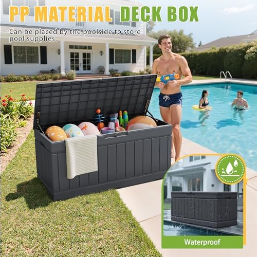 Greesum Outdoor Storage Box 82 Gallon Storage Bin with Lid for Patio Furniture, Garden Tools, Pool Supplies, Waterproof and UV Resistant, Lockable, Gray - Image 5