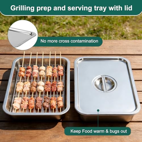 Grill Prep and Carry System, Large Stainless Steel Food Prep Tray with Lid - Image 7