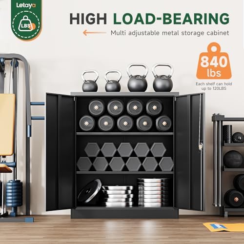 Letaya Metal Storage Cabinets with Lock Door,2 Adjustable Shelves Organizer Steel Storage Cabinets for Home,Office,Warehouse,Garage,Employee Lockers(Black) - Image 6
