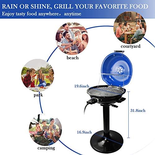 Electric BBQ Grill Techwood 15-Serving Indoor/Outdoor Electric Grill for Indoor & Outdoor Use, Double Layer Design, Portable Removable Stand Grill, 1600W - Image 3