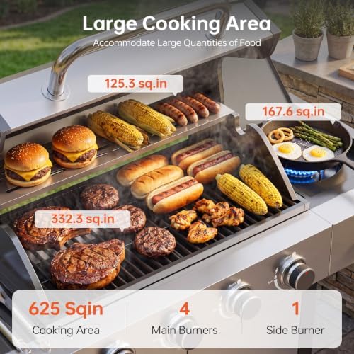 LazySunsets 4-Burner Propane Grill 49,000 BTU Stainless Steel,Silver - Image 5