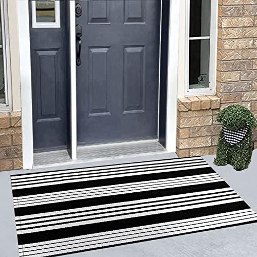 Striped Outdoor Rug 24"x51"Black and White Front Porch Rug Fall Decor - Image 5