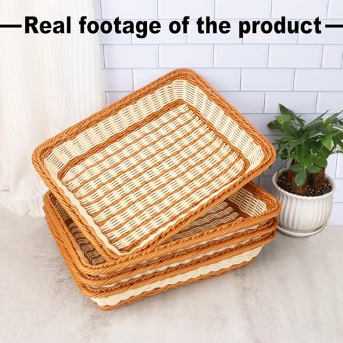 4 Pack 16 inch Poly Wicker Baskets, Two Color Large Wicker Baskets Storage, Rustic, Durable & Easy-Cleaning Bread baskets, for Home, Restaurant & Hotel Use - Image 4