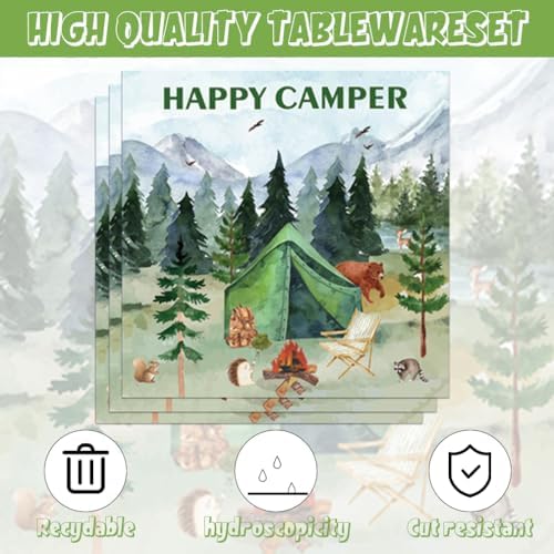 40pcs Camping Party Supplies,Adventure Party Decoration Supplies,Used for Happy Camper Party Decoration,Disposable Tableware for 20 People,Include 20 dinner plates,20 Napkin - Image 3