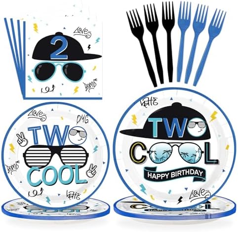 96Pcs Two Cool 2nd Birthday Party Decorations for Boys, Serves 24 by Greencian