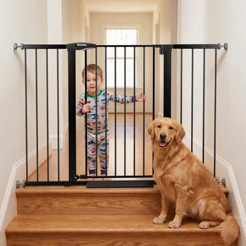 Mumeasy 36" Extra Tall Baby Gate for Stairs, 29.7-54.2" Wide Dog Gate for Doorways, Walk Thru Pet Safety Gate for Indoor, Pressure Mounted with Auto Close, Easy Install No Drill for Toddlers, Black by Mumeasy-FocusonBabyPetSafetyGate