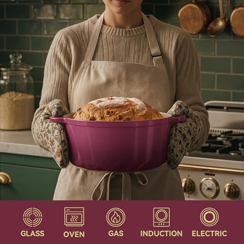 Vintage Style 6 Quart Dutch Oven Pot with Lid, Non Stick Enameled Cast Iron Dutch Oven for Bread Baking, Heavy-Duty, Oven Safe Ceramic Cookware Up to 500°F for Baking, Braising, Stews, Roasting, Rose - Image 5