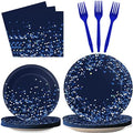96 Pcs Blue and Silver Party Supplies Dot Confetti Paper Plates Sparkly Glitter Theme Party Decoration Confetti Party Tableware Set Bridal Shower Birthday Party Paper Plate Napkin Fork 24 Guests by Wiooffen