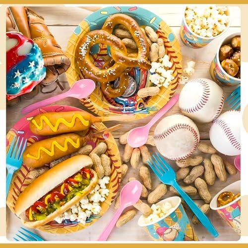FoldTier 350 Pcs Ice Cream Drip Baseball Birthday Party Decorations Set Ice Cream Paper Plates Napkins Fork Set Disposable Fairy Tableware Decorations Supplies for Baby Shower Dinner Serves 50 - Image 3