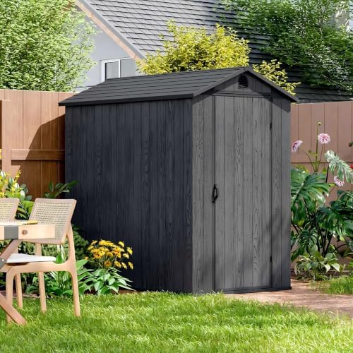 Patiowell 4x6 FT Resin Storage Shed with Floor, Dark Gray - Image 2