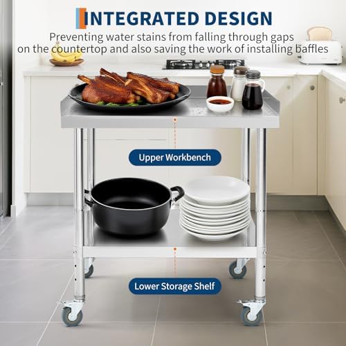 Stainless Steel Equipment Stand, Prep Table Metal Table w/Wheel - Image 6