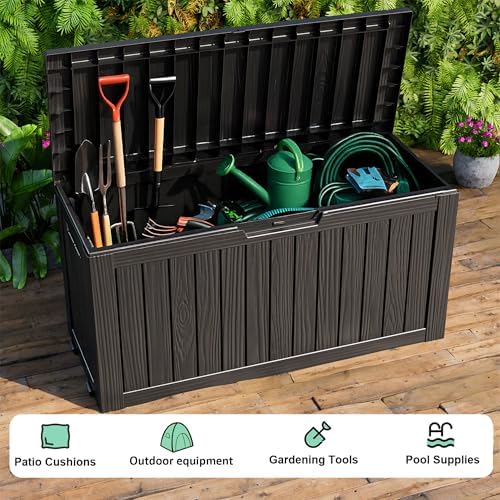 PatioZen 75 Gallon Outdoor Deck Box,Waterproof Resin Outdoor Storage Boxes, Outside Storage Lockable Container for Garden Tools,Indooor Cushions,Accessories (Black) - Image 5